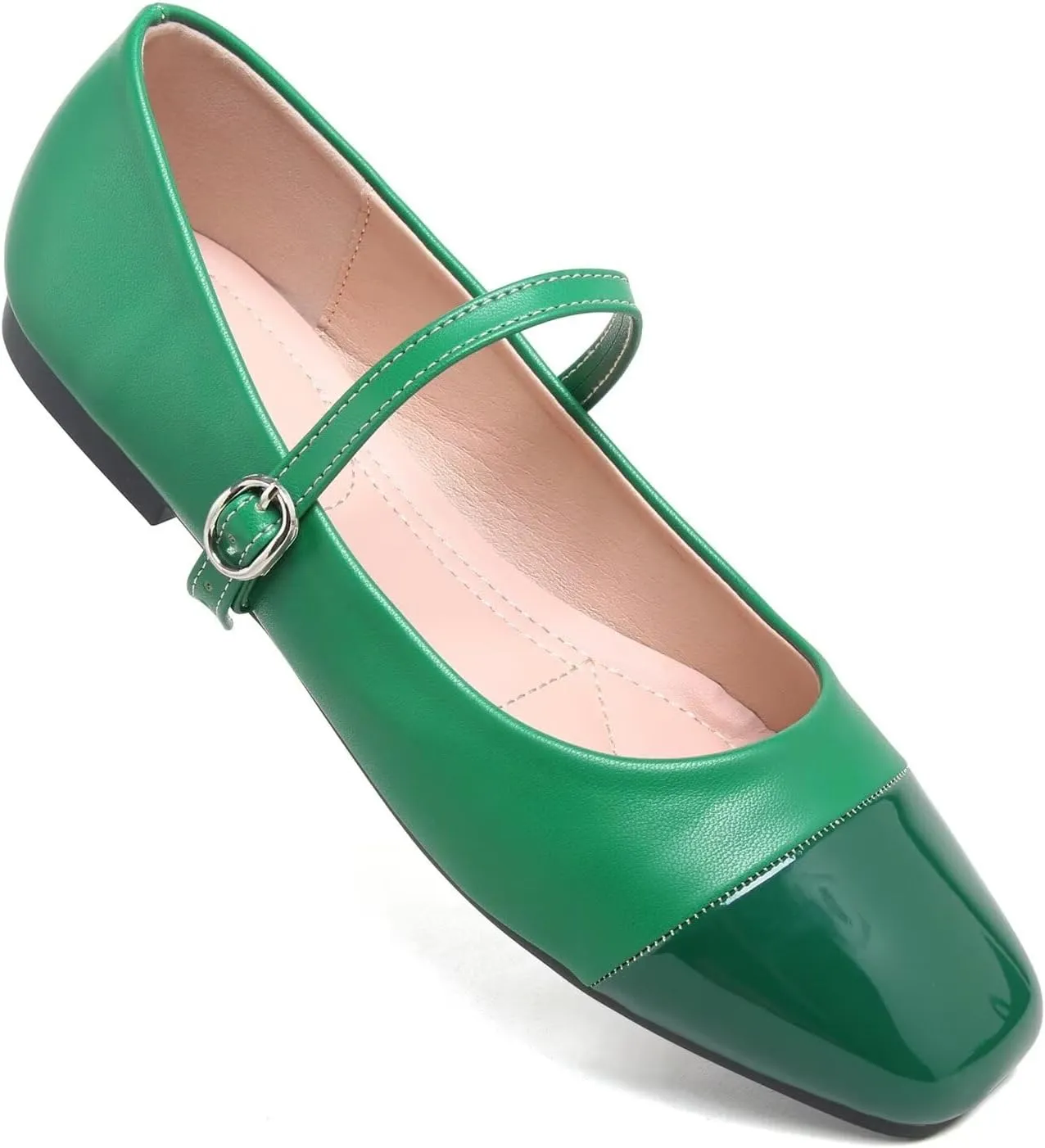 Hee grand Leather Mary Jane Shoes for Women Dressy Square Toe Ballet Flats with Strap Comfortable Walking Shoes Soft Leather Dress Shoes