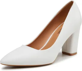 Heel The World Women's High Chunky Block Closed Toe Heels,Slip On Pointed Toe Work Dress Office Wedding Party Pumps Shoes