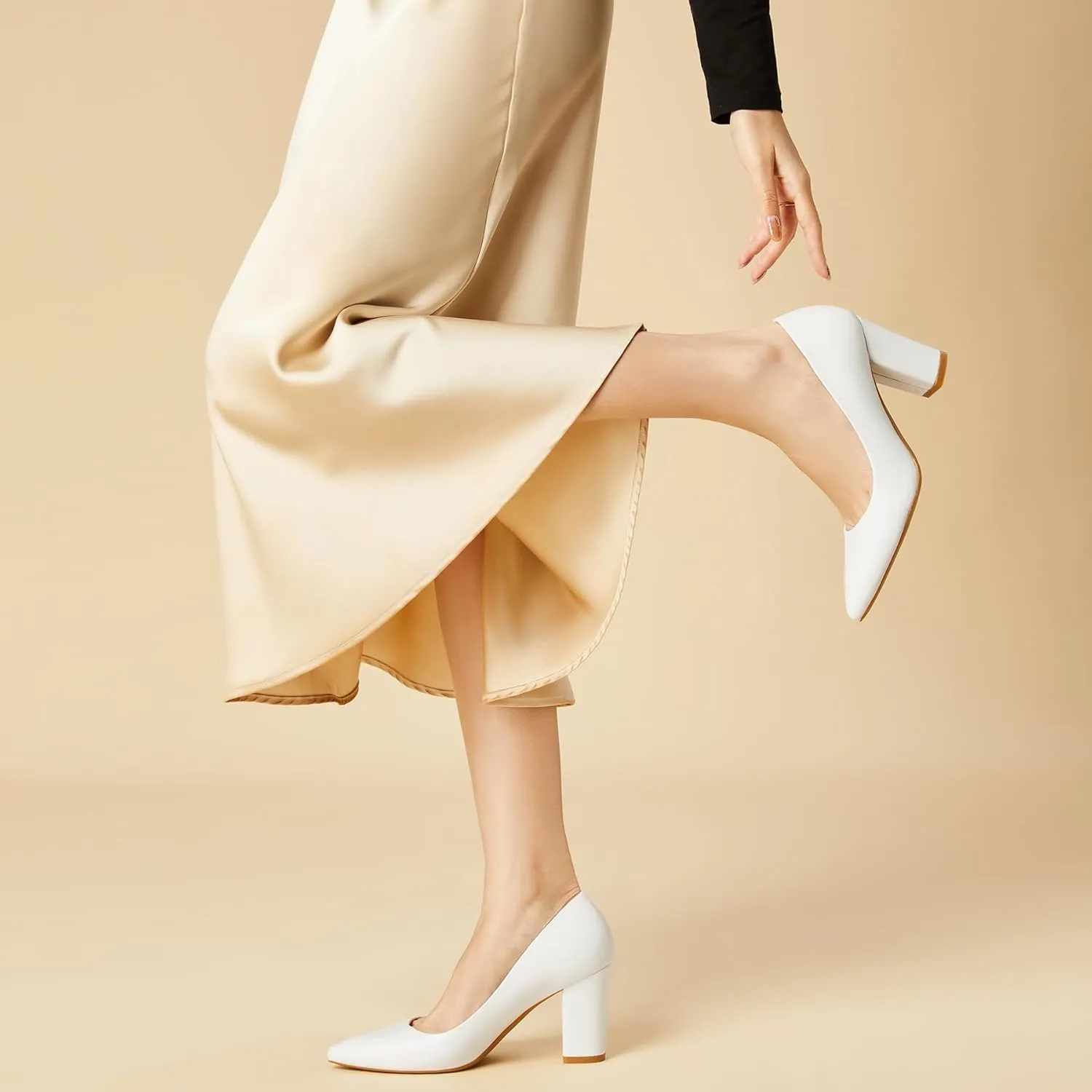 Heel The World Women's High Chunky Block Closed Toe Heels,Slip On Pointed Toe Work Dress Office Wedding Party Pumps Shoes