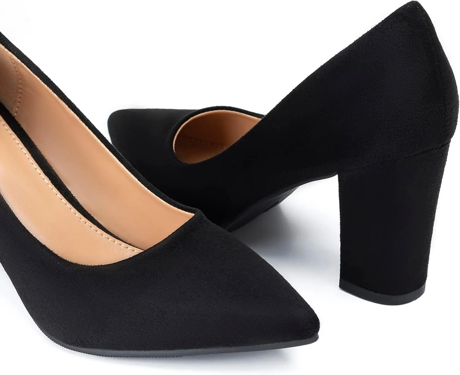 Heel The World Women's High Chunky Block Closed Toe Heels,Slip On Pointed Toe Work Dress Office Wedding Party Pumps Shoes