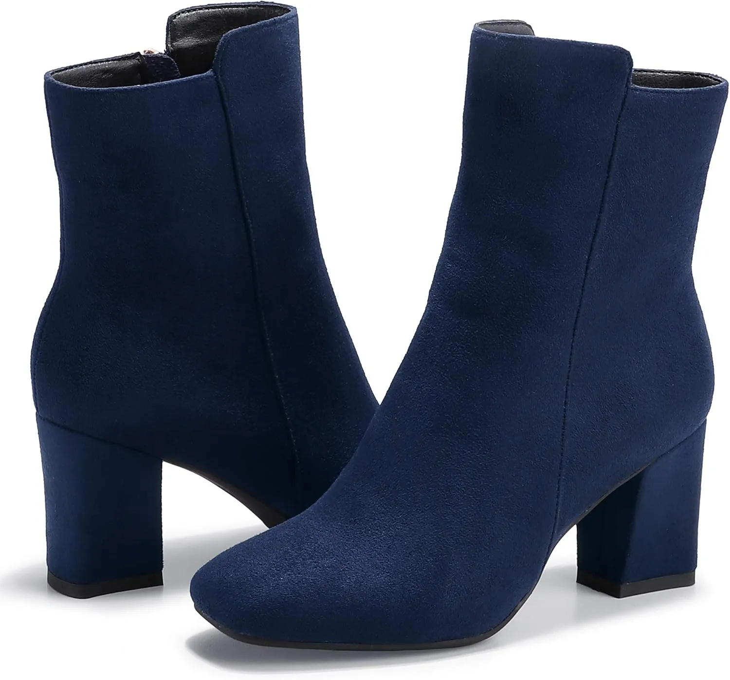 IDIFU Women's Ada Fashion Square Toe Ankle Boots Low Block Heel Short Boots Side Zipper Booties Shoes- Half Size Larger