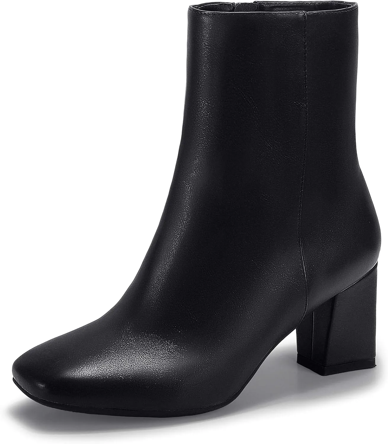 IDIFU Women's Aliza Fashion Square Toe Short Boots Side Zipper Low Block Heel Ankle Booties