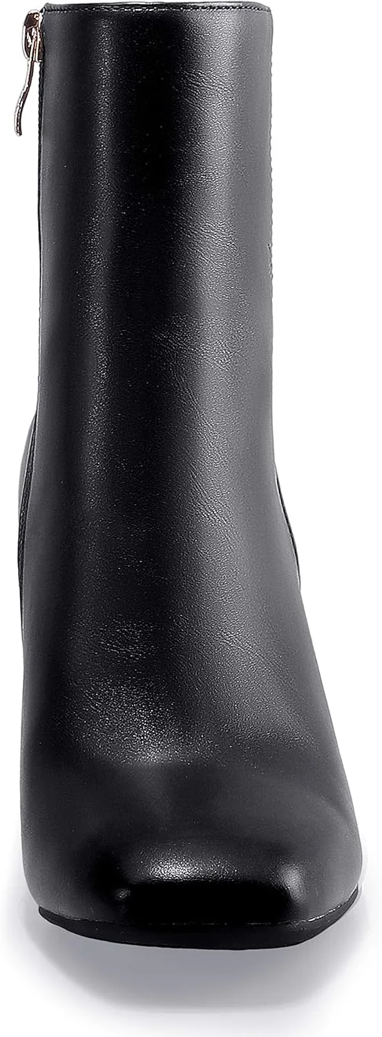 IDIFU Women's Aliza Fashion Square Toe Short Boots Side Zipper Low Block Heel Ankle Booties