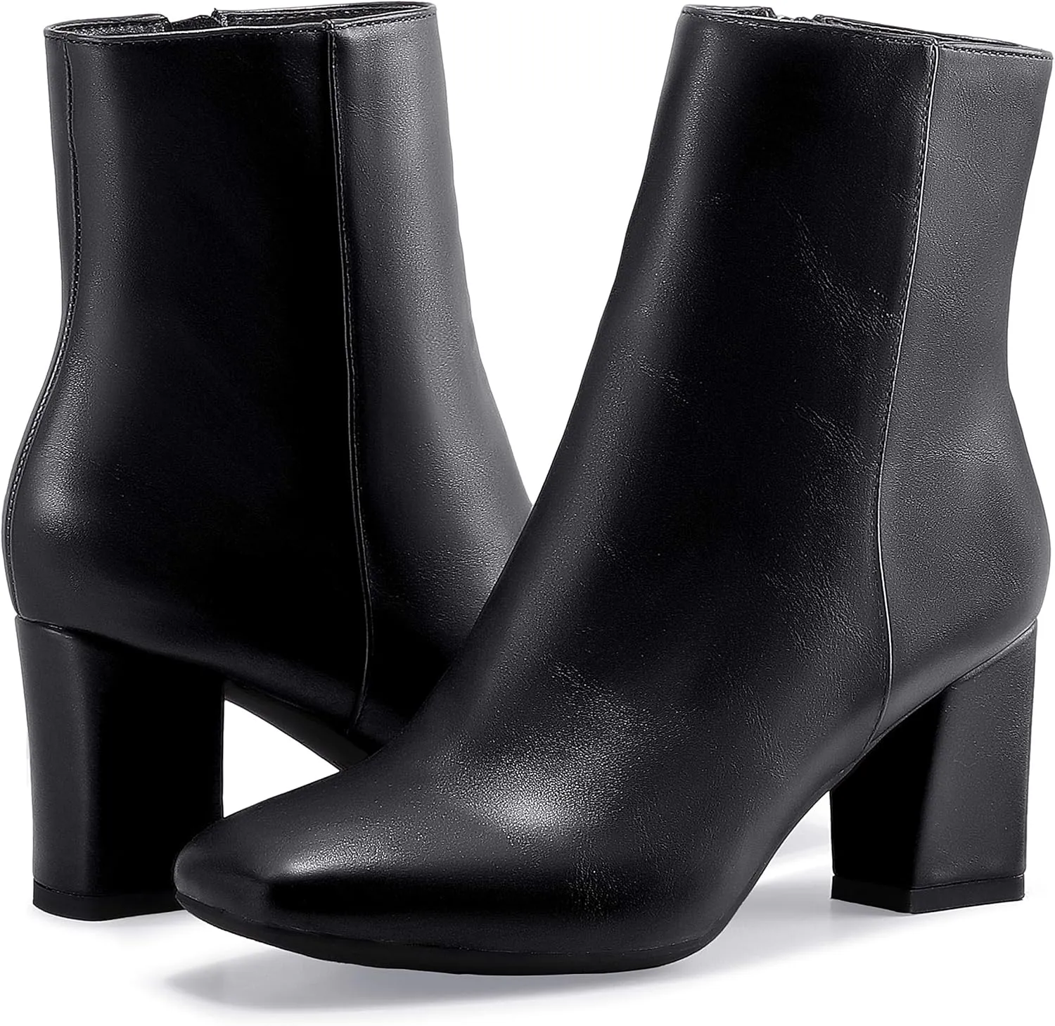 IDIFU Women's Aliza Fashion Square Toe Short Boots Side Zipper Low Block Heel Ankle Booties
