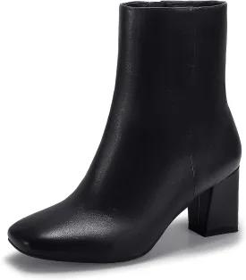 IDIFU Women's Aliza Fashion Square Toe Short Boots Side Zipper Low Block Heel Ankle Booties