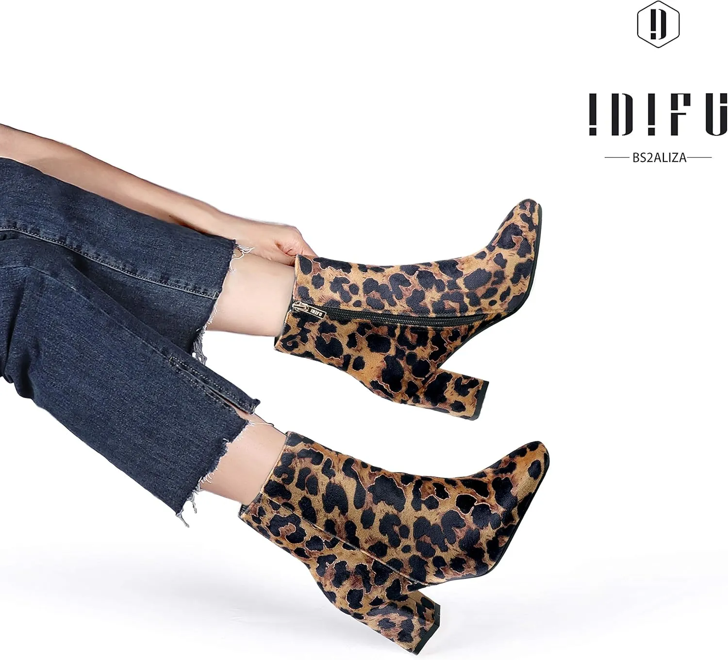 IDIFU Women's Aliza Fashion Square Toe Short Boots Side Zipper Low Block Heel Ankle Booties