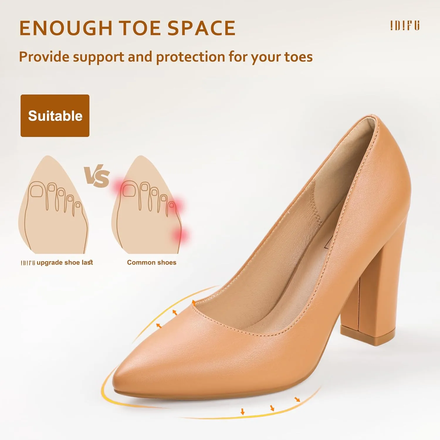 IDIFU Women's IN4 Chunky-HI Block High Heels Closed Pointed Toe Pumps Dress Office Shoes for Women