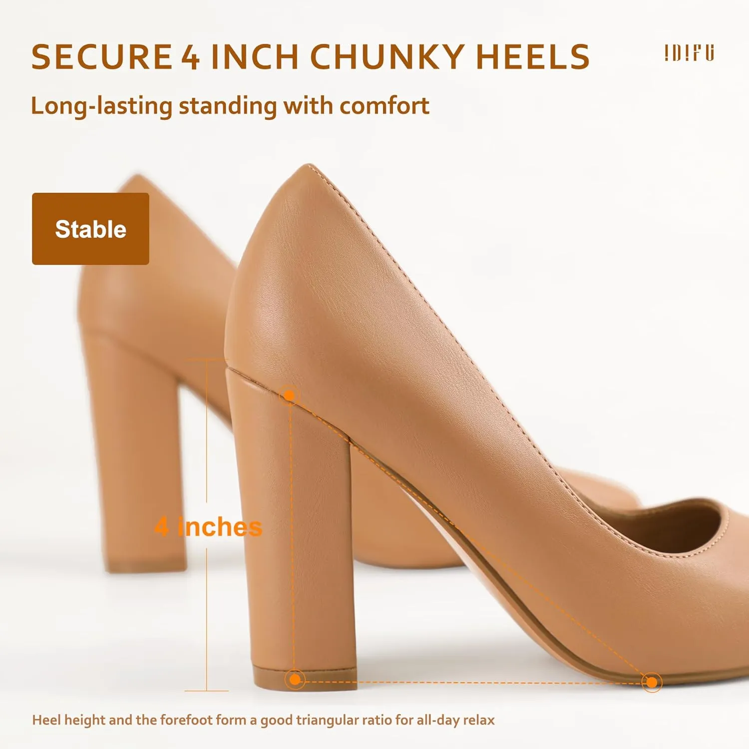 IDIFU Women's IN4 Chunky-HI Block High Heels Closed Pointed Toe Pumps Dress Office Shoes for Women