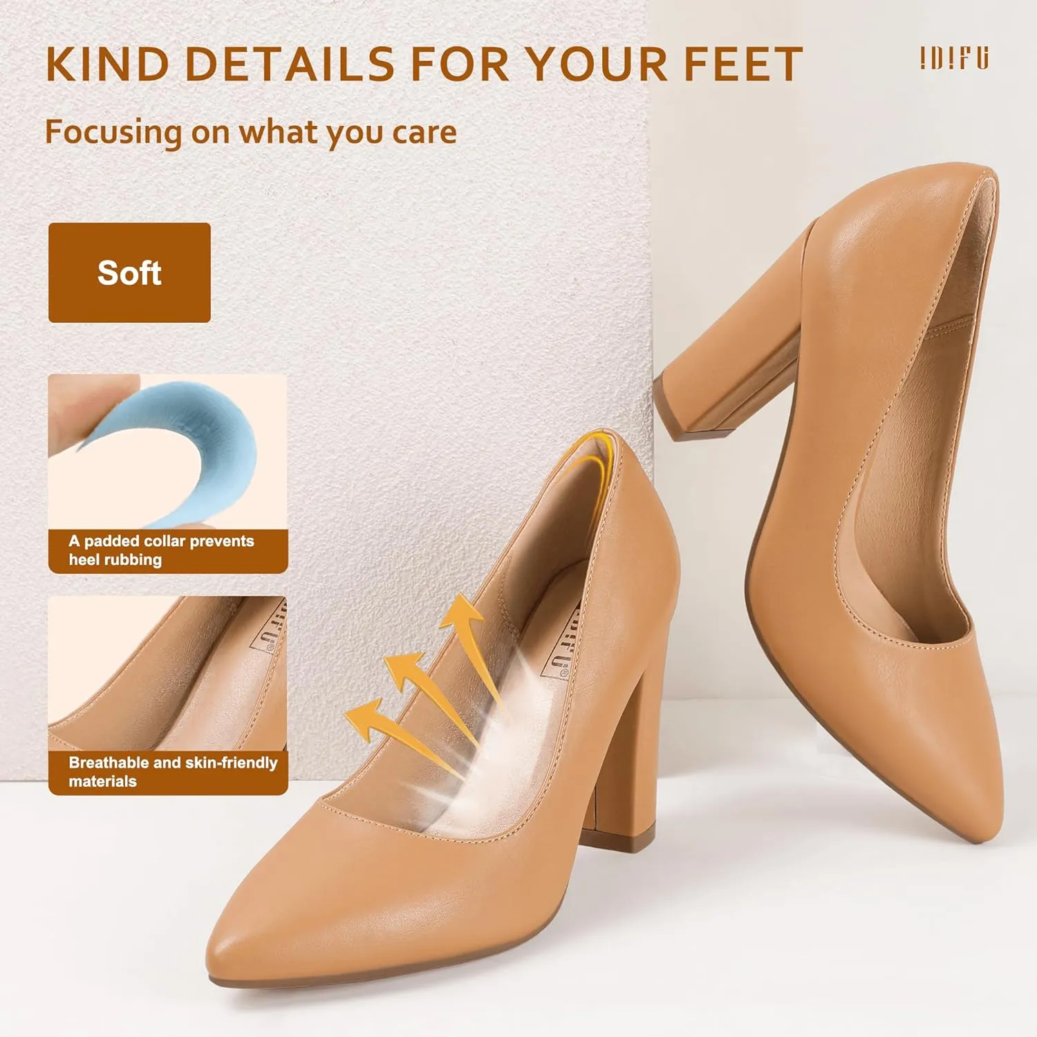IDIFU Women's IN4 Chunky-HI Block High Heels Closed Pointed Toe Pumps Dress Office Shoes for Women