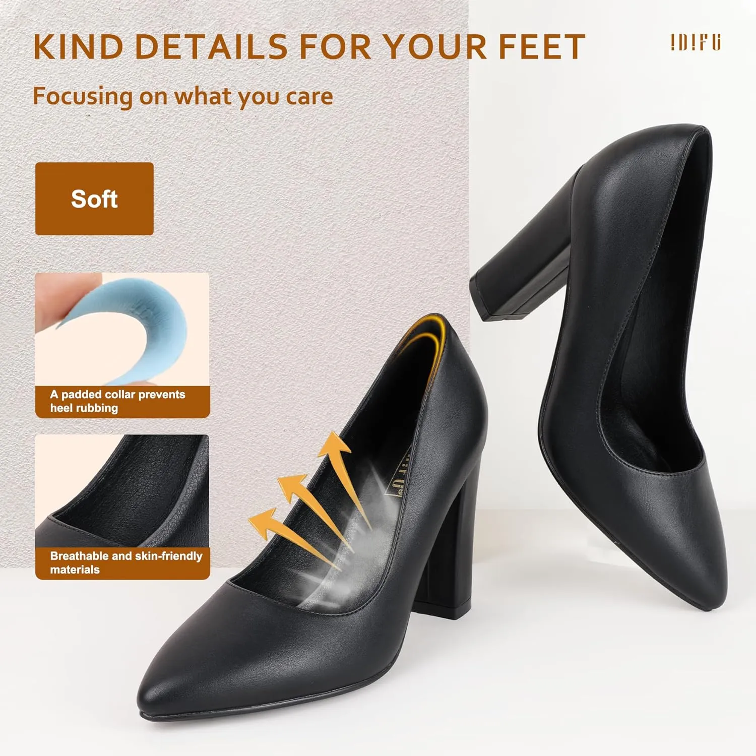 IDIFU Women's IN4 Chunky-HI Block High Heels Closed Pointed Toe Pumps Dress Office Shoes for Women