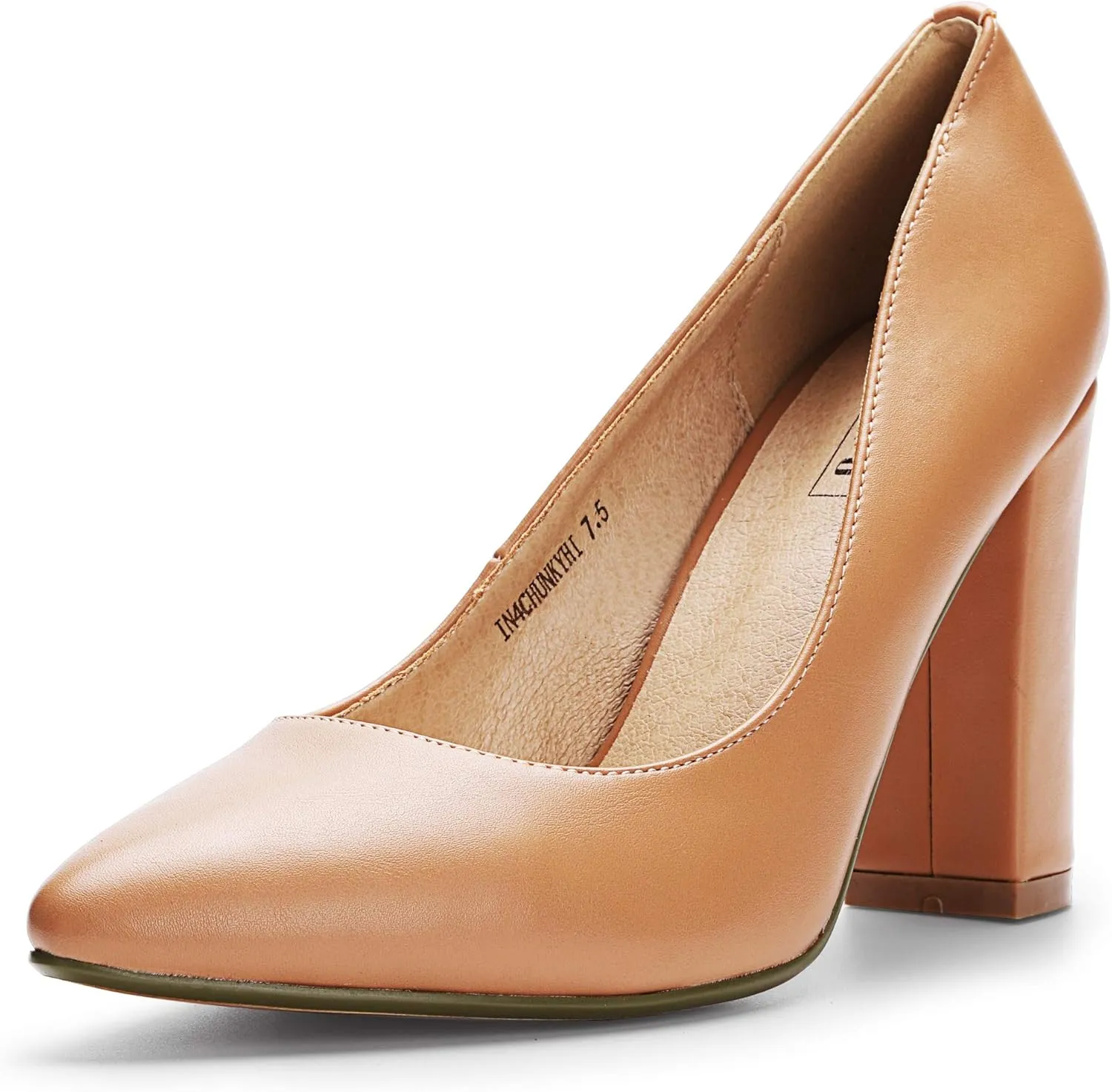IDIFU Women's IN4 Chunky-HI Block High Heels Closed Pointed Toe Pumps Dress Office Shoes for Women