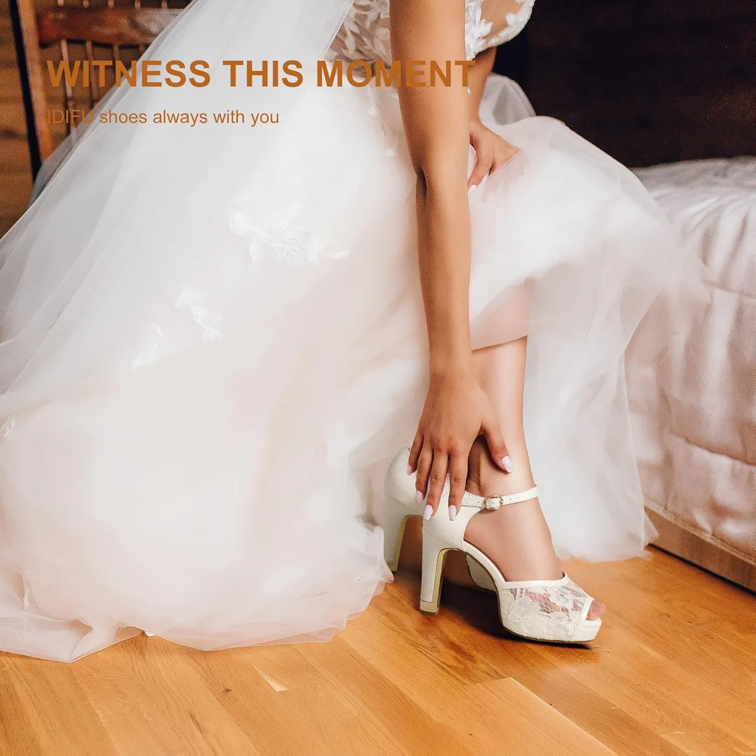 IDIFU Women's IN4 Mary Platform Chunky High Heels Sandals Peep Toe Dress Wedding Bridal Shoes For Women Bride Bridesmaid