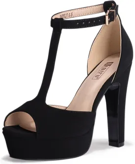 IDIFU Women's IN5 Polly Platform Chunky High Heels T-Strap Sexy Sandals Peep Toe Wedding Party Prom Dress Shoes for Women Bride