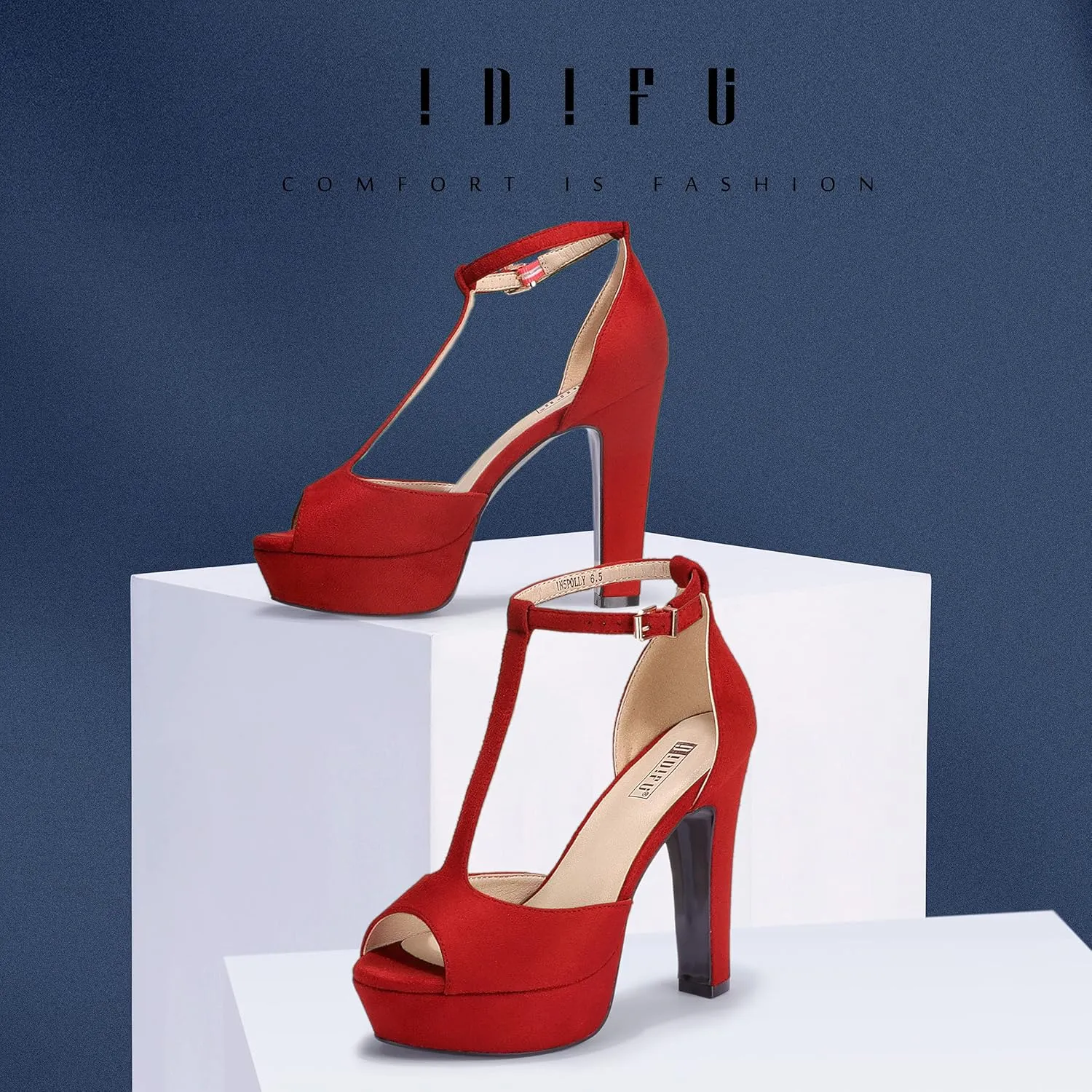 IDIFU Women's IN5 Polly Platform Chunky High Heels T-Strap Sexy Sandals Peep Toe Wedding Party Prom Dress Shoes for Women Bride