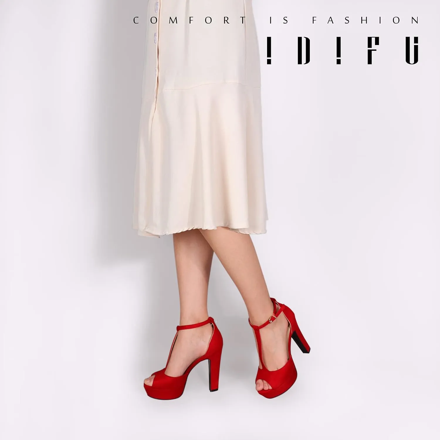 IDIFU Women's IN5 Polly Platform Chunky High Heels T-Strap Sexy Sandals Peep Toe Wedding Party Prom Dress Shoes for Women Bride
