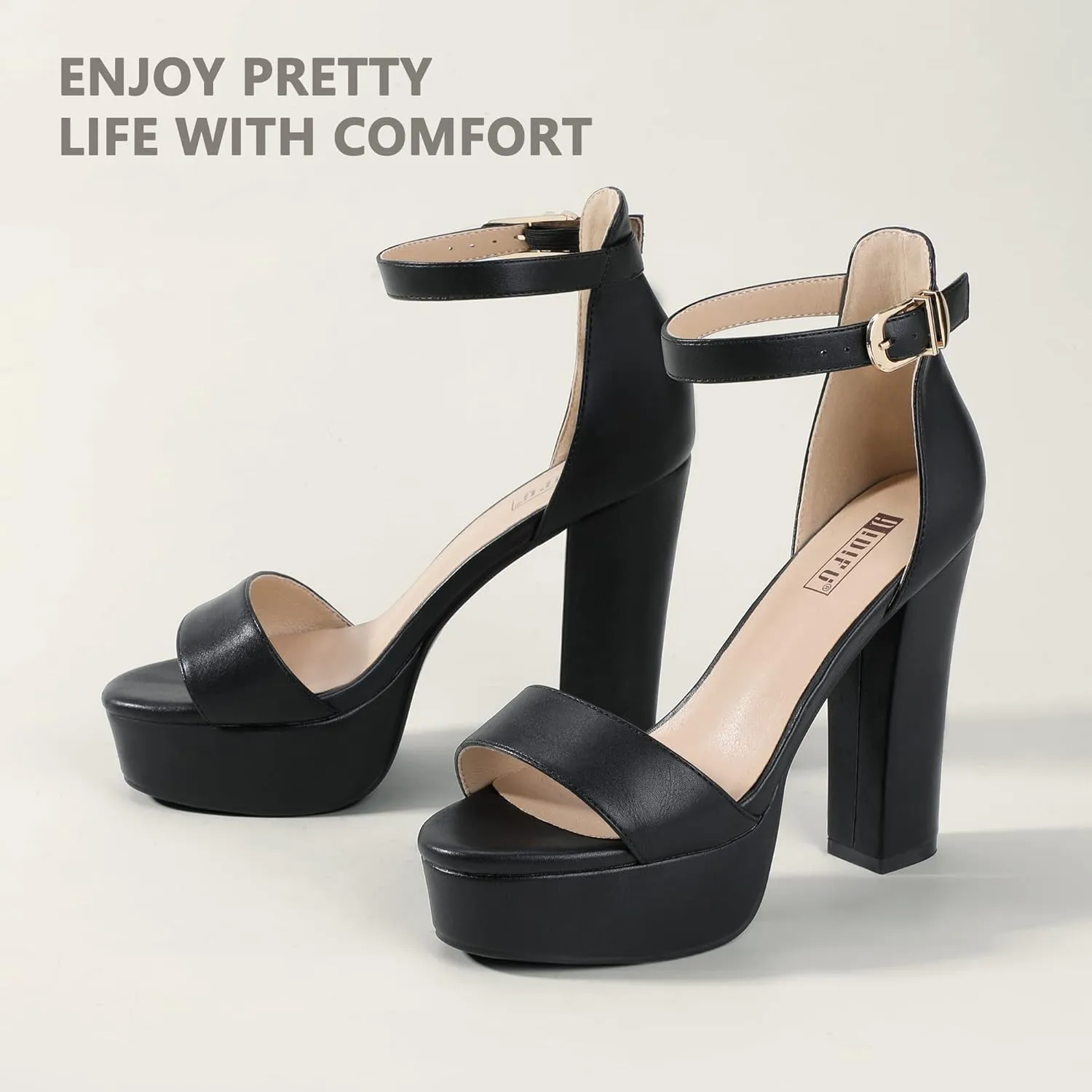 IDIFU Women's Platform Chunky High Heel Sexy Sandals Ankle Strap Open Toe Heeled Shoes for Wedding Party Evening