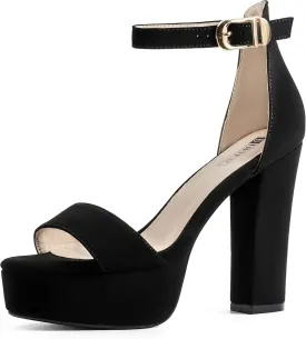 IDIFU Women's Platform Chunky High Heel Sexy Sandals Ankle Strap Open Toe Heeled Shoes for Wedding Party Evening