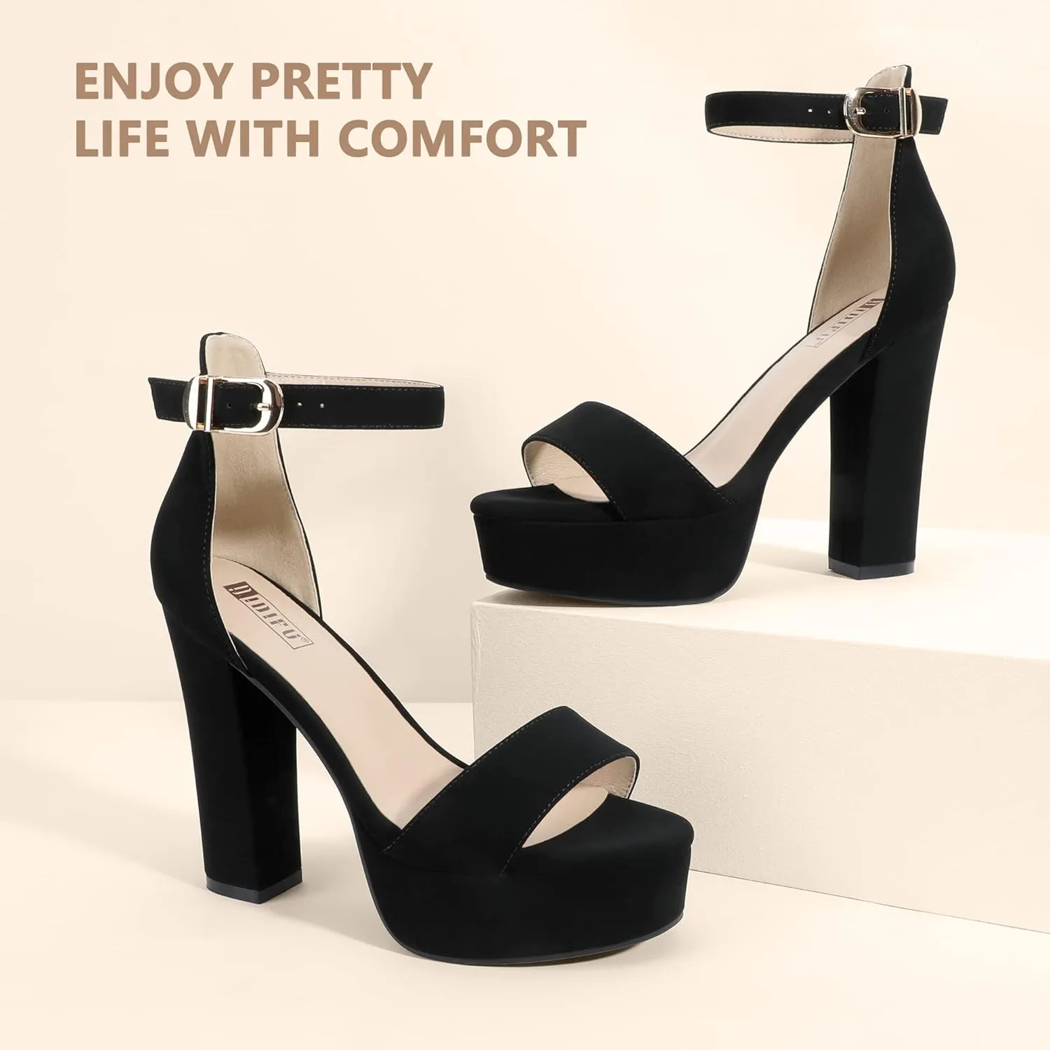 IDIFU Women's Platform Chunky High Heel Sexy Sandals Ankle Strap Open Toe Heeled Shoes for Wedding Party Evening