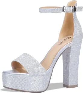 IDIFU Women's Platform Chunky High Heel Sexy Sandals Ankle Strap Open Toe Heeled Shoes for Wedding Party Evening