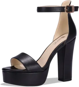 IDIFU Women's Platform Chunky High Heel Sexy Sandals Ankle Strap Open Toe Heeled Shoes for Wedding Party Evening