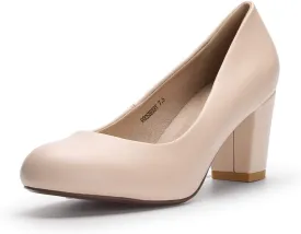 IDIFU Women's Sherry Dress Low Block Chunky Heels Pumps Closed Round Toe Shoes for Wedding Office Evening