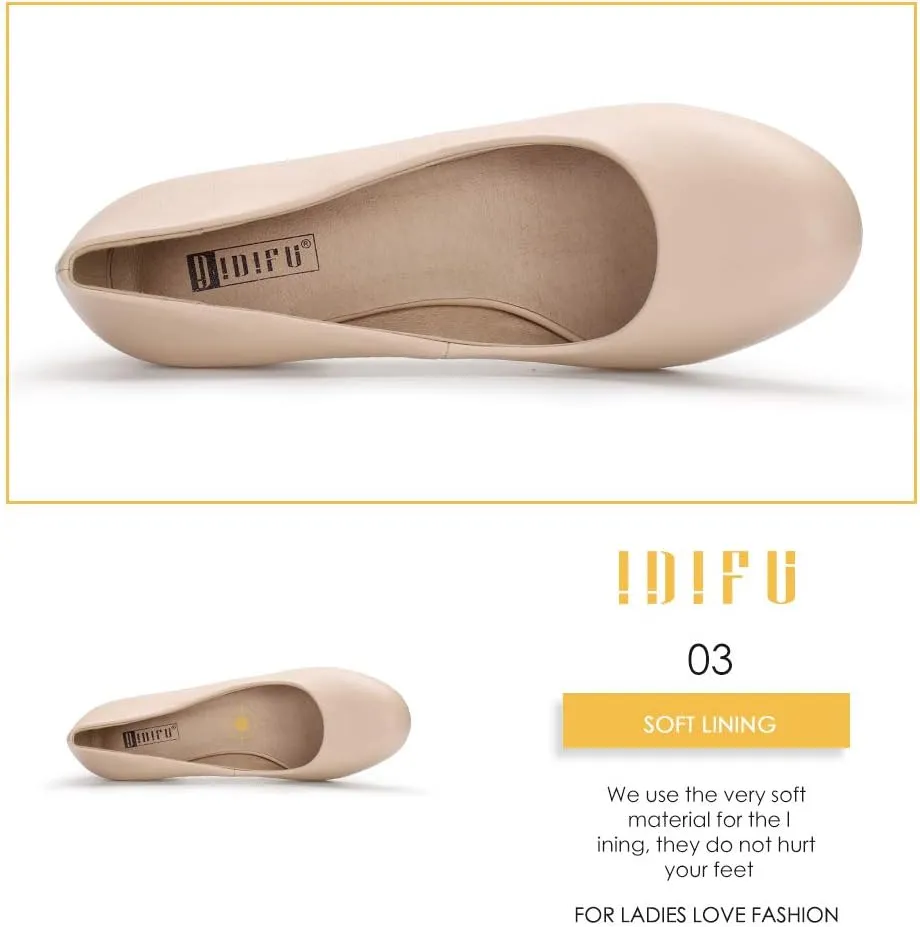 IDIFU Women's Sherry Dress Low Block Chunky Heels Pumps Closed Round Toe Shoes for Wedding Office Evening