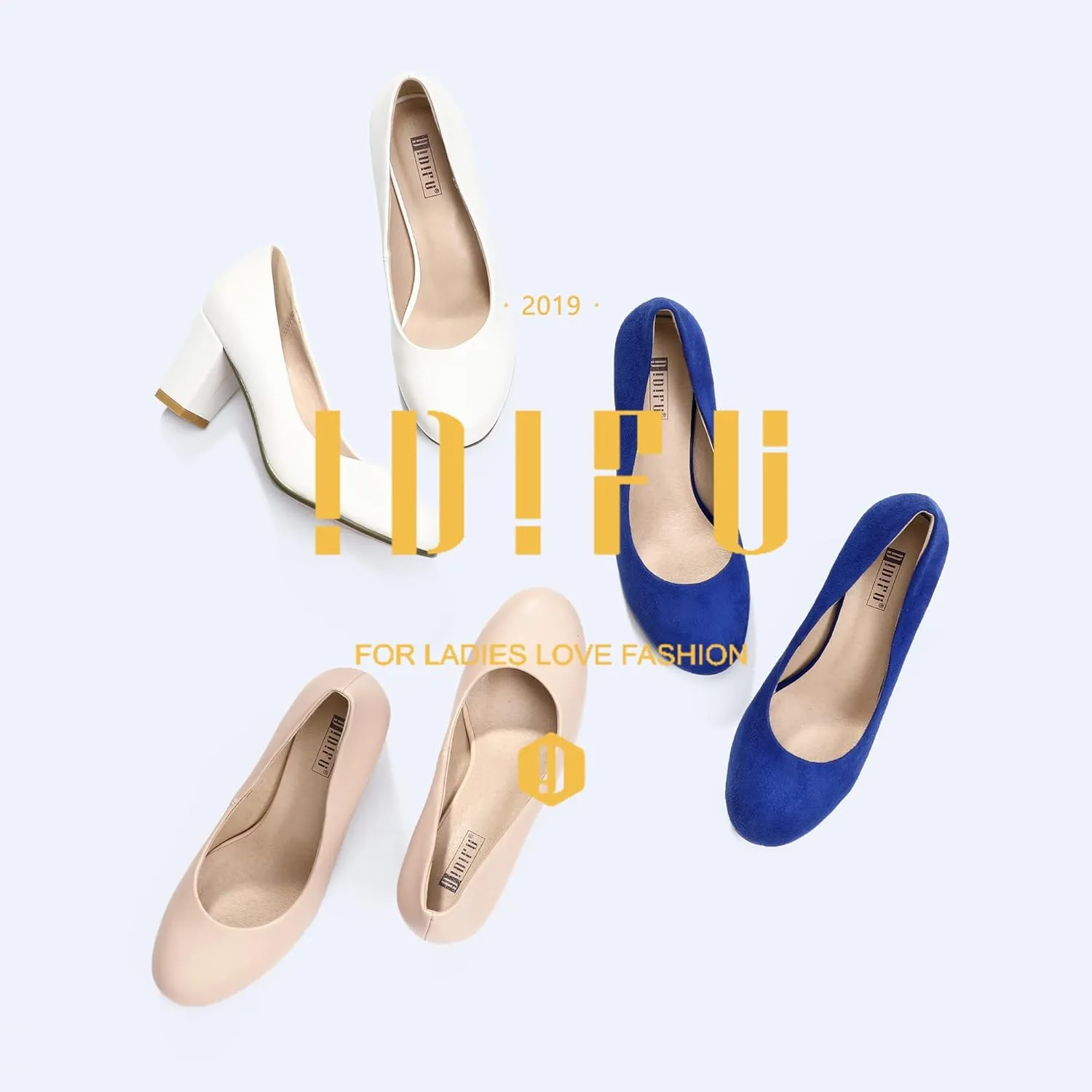 IDIFU Women's Sherry Dress Low Block Chunky Heels Pumps Closed Round Toe Shoes for Wedding Office Evening