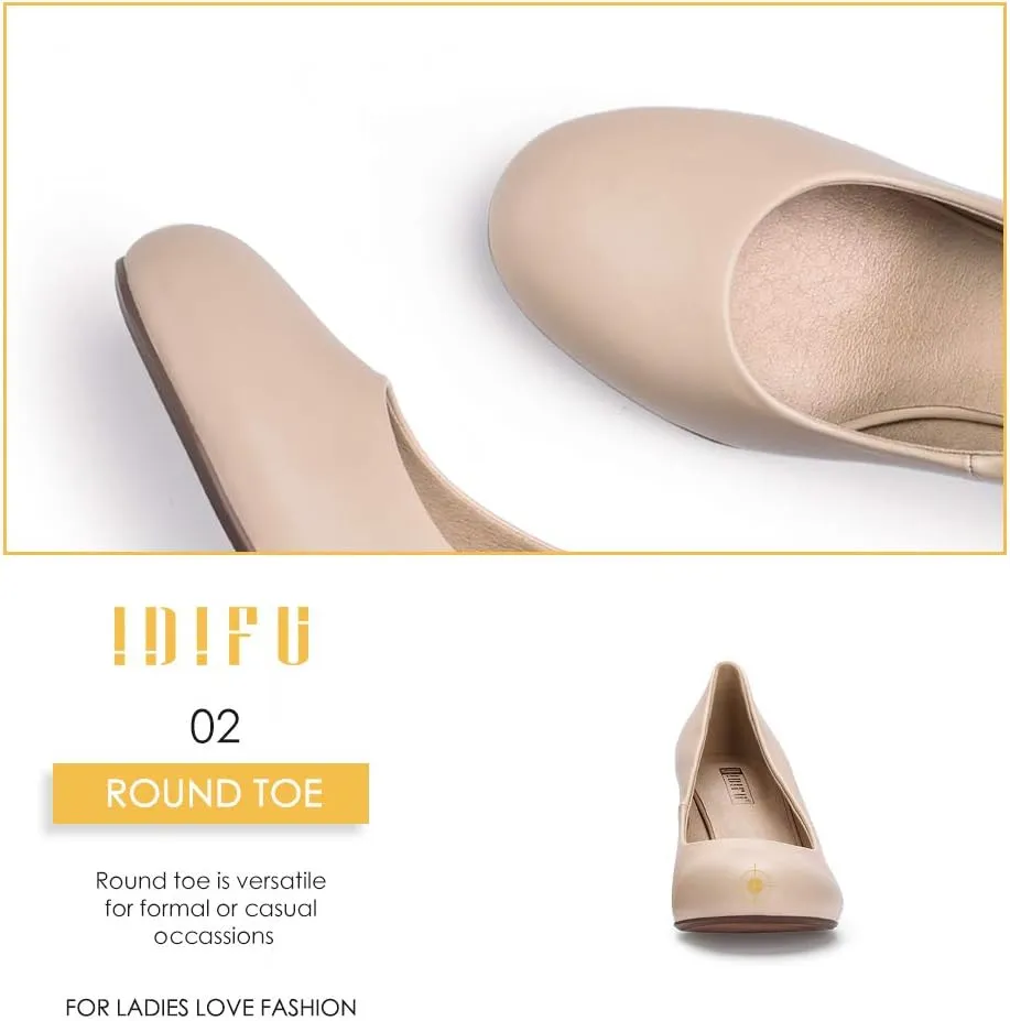 IDIFU Women's Sherry Dress Low Block Chunky Heels Pumps Closed Round Toe Shoes for Wedding Office Evening