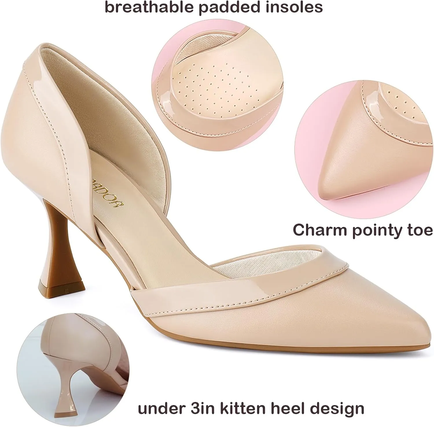 JENN ARDOR Women's Pumps Low Heels Pointed Closed Toe Kitten Dress Shoes for Women Comfortable Stiletto Heeled Sandals Classic Wedding Party D'Orsay Work Pumps