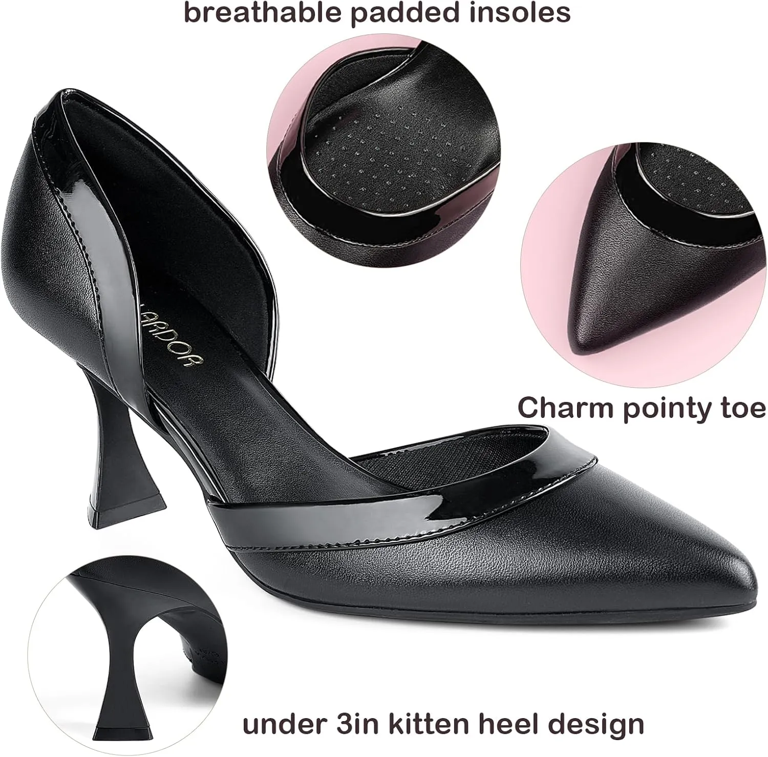 JENN ARDOR Women's Pumps Low Heels Pointed Closed Toe Kitten Dress Shoes for Women Comfortable Stiletto Heeled Sandals Classic Wedding Party D'Orsay Work Pumps