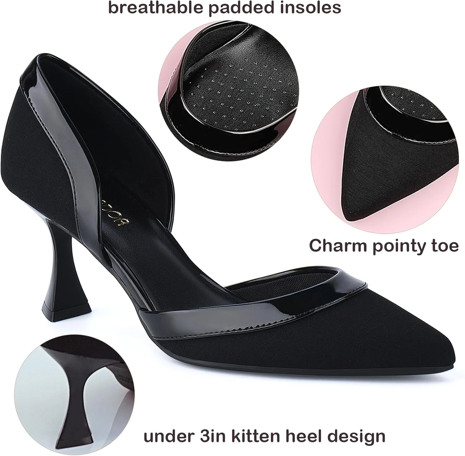JENN ARDOR Women's Pumps Low Heels Pointed Closed Toe Kitten Dress Shoes for Women Comfortable Stiletto Heeled Sandals Classic Wedding Party D'Orsay Work Pumps