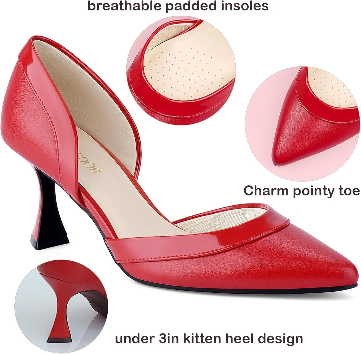 JENN ARDOR Women's Pumps Low Heels Pointed Closed Toe Kitten Dress Shoes for Women Comfortable Stiletto Heeled Sandals Classic Wedding Party D'Orsay Work Pumps