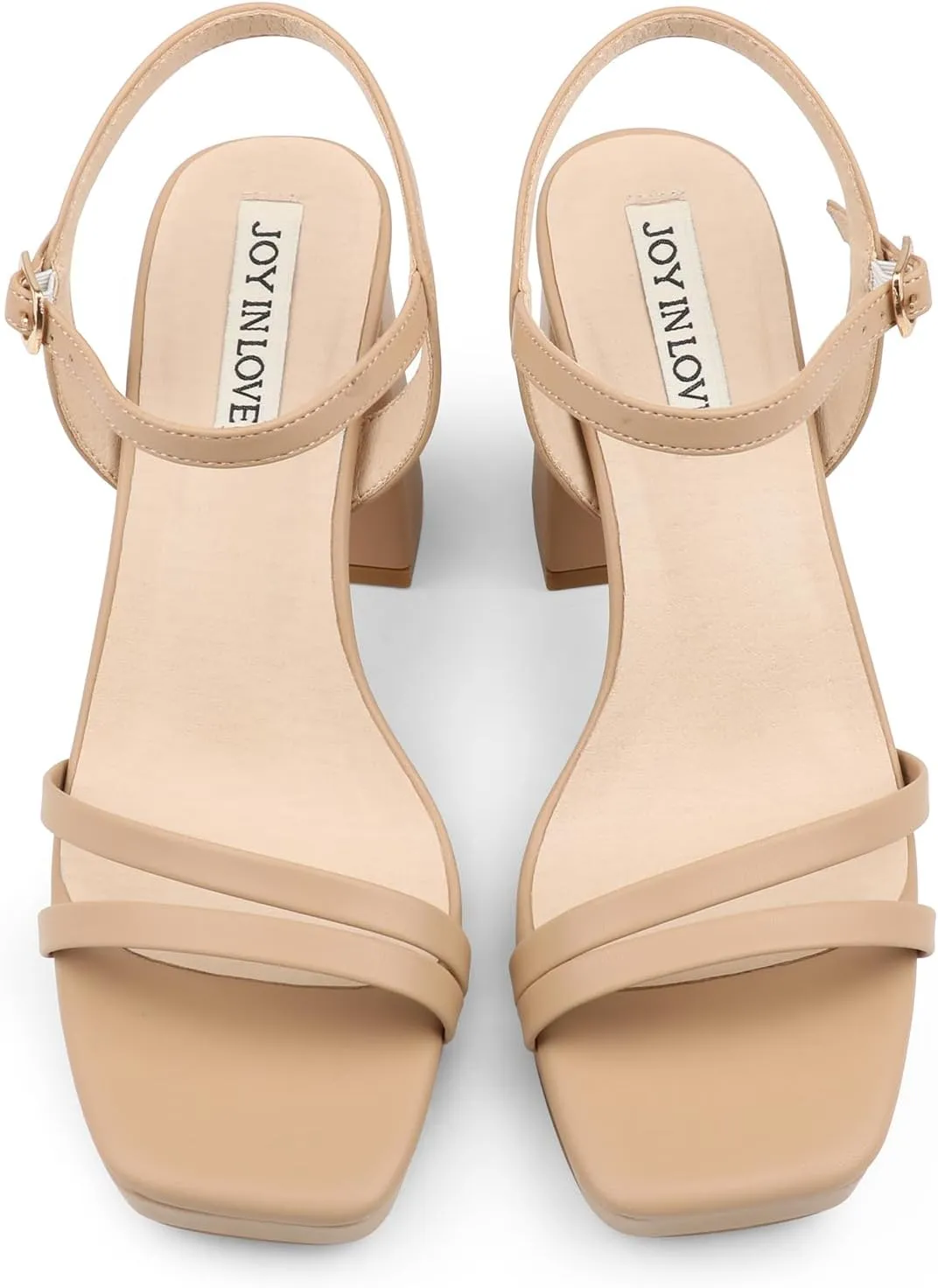 JOY IN LOVE Platform Heels for Women 3.5 Inch Chunky Block Heel Ankle Strap Sandals