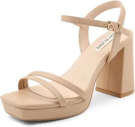 JOY IN LOVE Platform Heels for Women 3.5 Inch Chunky Block Heel Ankle Strap Sandals