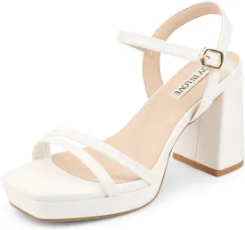 JOY IN LOVE Platform Heels for Women 3.5 Inch Chunky Block Heel Ankle Strap Sandals