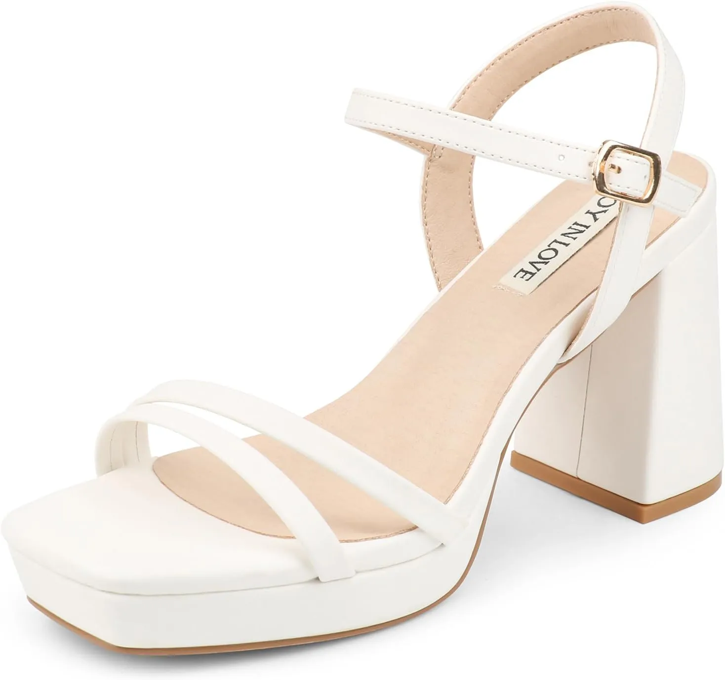 JOY IN LOVE Platform Heels for Women 3.5 Inch Chunky Block Heel Ankle Strap Sandals