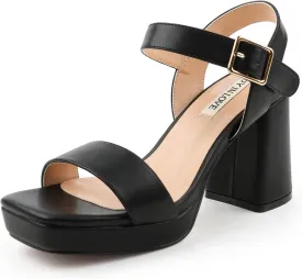 JOY IN LOVE Women's Chunky Platform High Heels Ankle Strap Block Heel Sandals