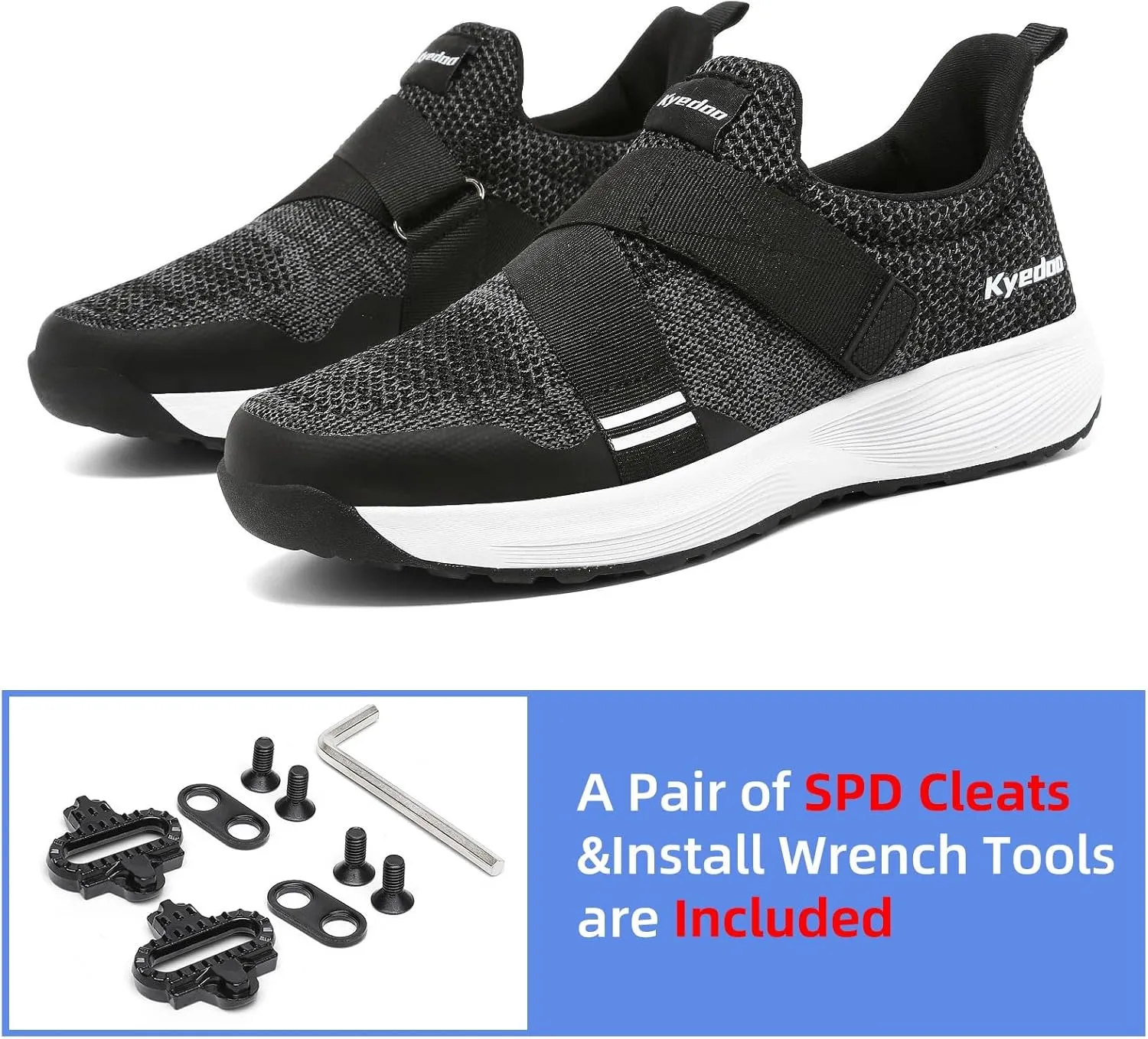 Kyedoo Mens Indoor Cycling Shoes Compatible with SPD Cleats, Comfortable Walkable Bike Shoes, Cleats Included
