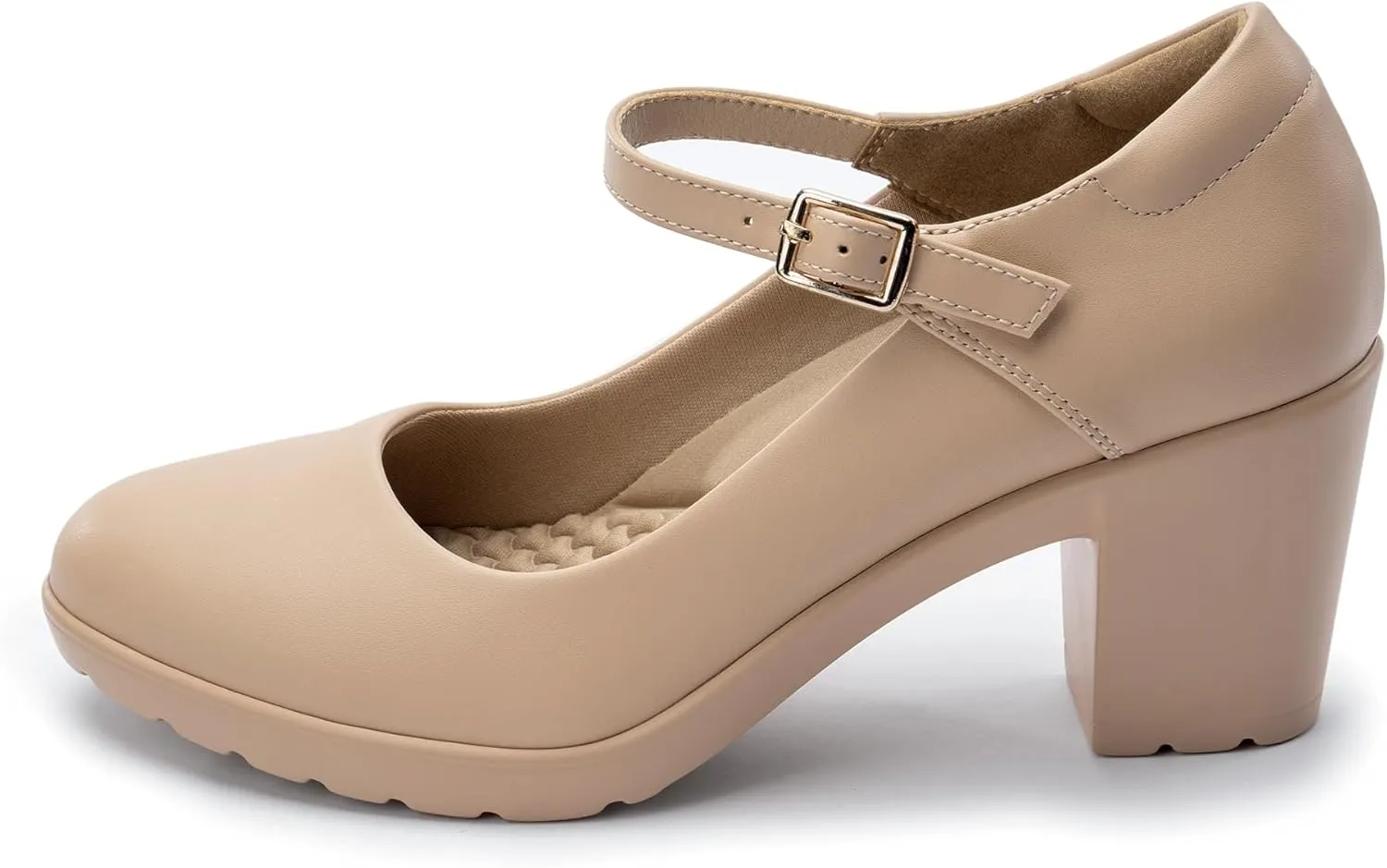 Mary Jane Heels with Arch Support, Closed Round Toe Chunky Pumps for Women, Comfortable Block Heel Dress Shoes