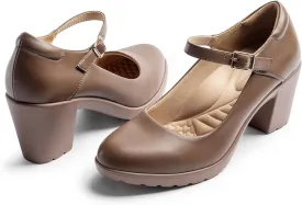 Mary Jane Heels with Arch Support, Closed Round Toe Chunky Pumps for Women, Comfortable Block Heel Dress Shoes