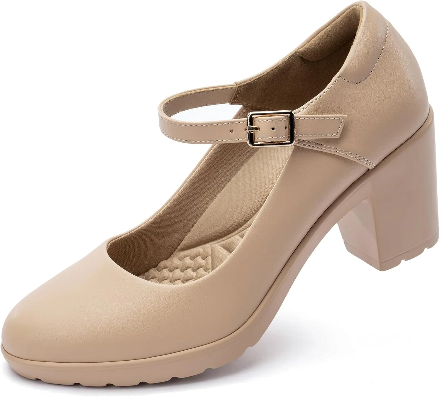 Mary Jane Heels with Arch Support, Closed Round Toe Chunky Pumps for Women, Comfortable Block Heel Dress Shoes