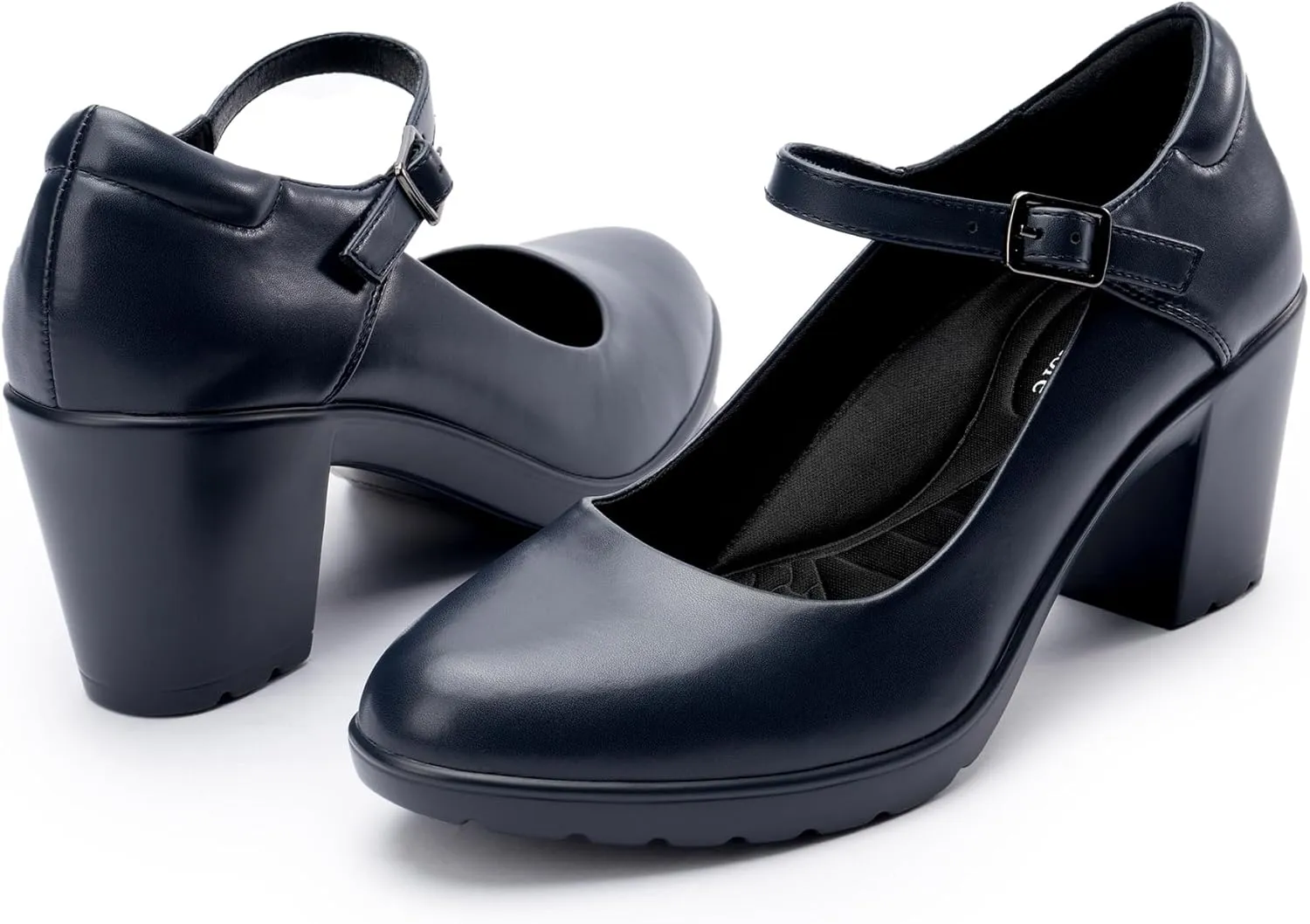 Mary Jane Heels with Arch Support, Closed Round Toe Chunky Pumps for Women, Comfortable Block Heel Dress Shoes