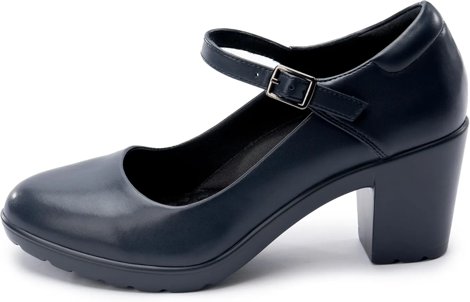 Mary Jane Heels with Arch Support, Closed Round Toe Chunky Pumps for Women, Comfortable Block Heel Dress Shoes