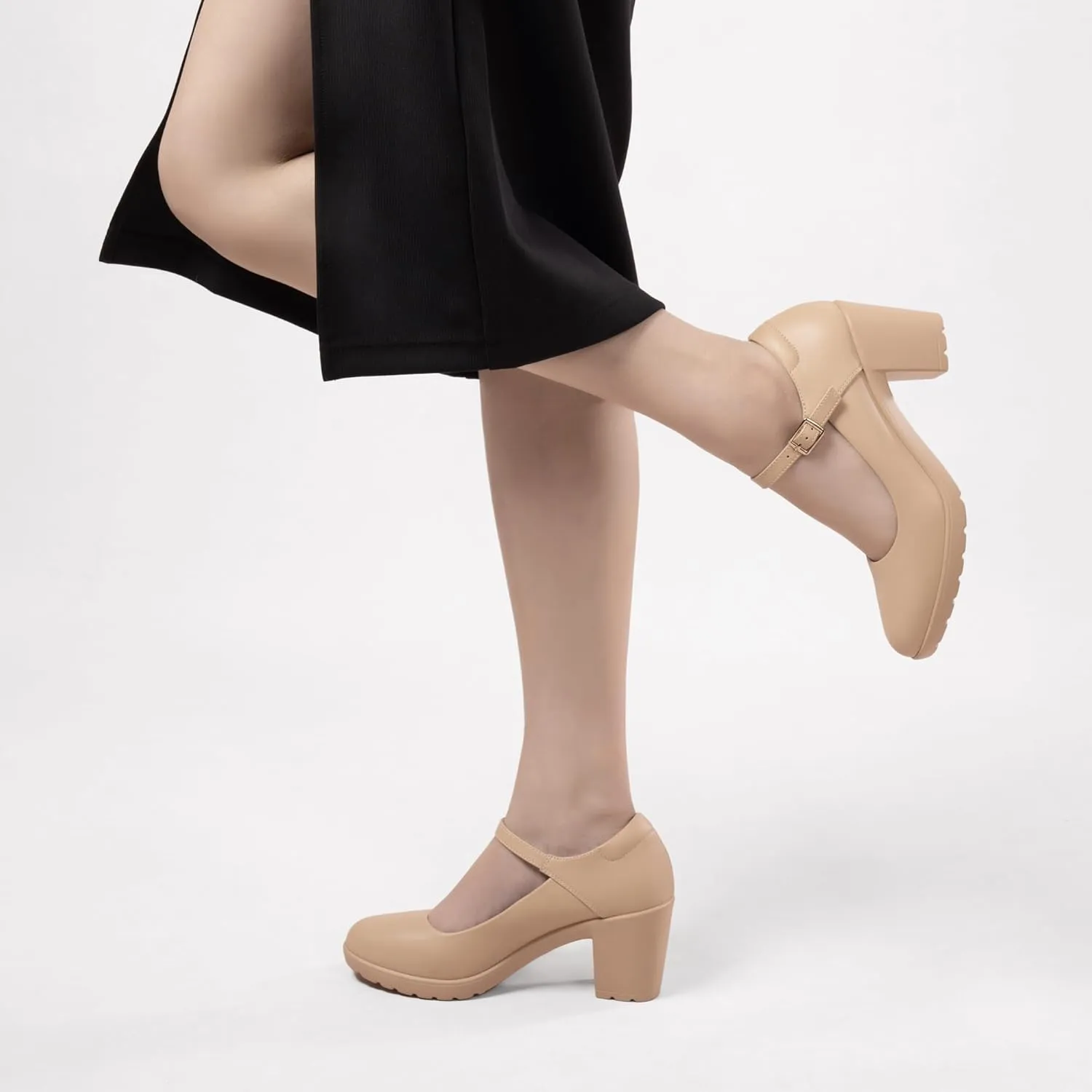 Mary Jane Heels with Arch Support, Closed Round Toe Chunky Pumps for Women, Comfortable Block Heel Dress Shoes