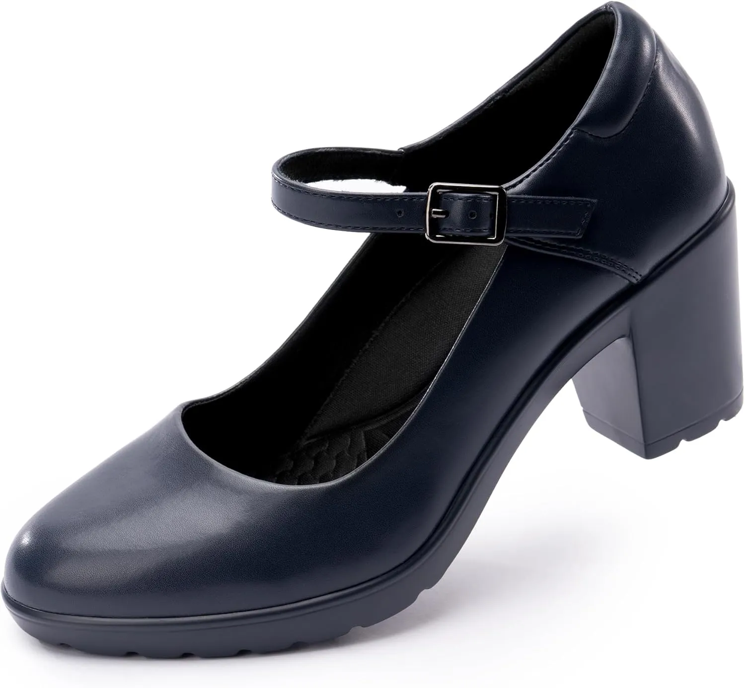 Mary Jane Heels with Arch Support, Closed Round Toe Chunky Pumps for Women, Comfortable Block Heel Dress Shoes