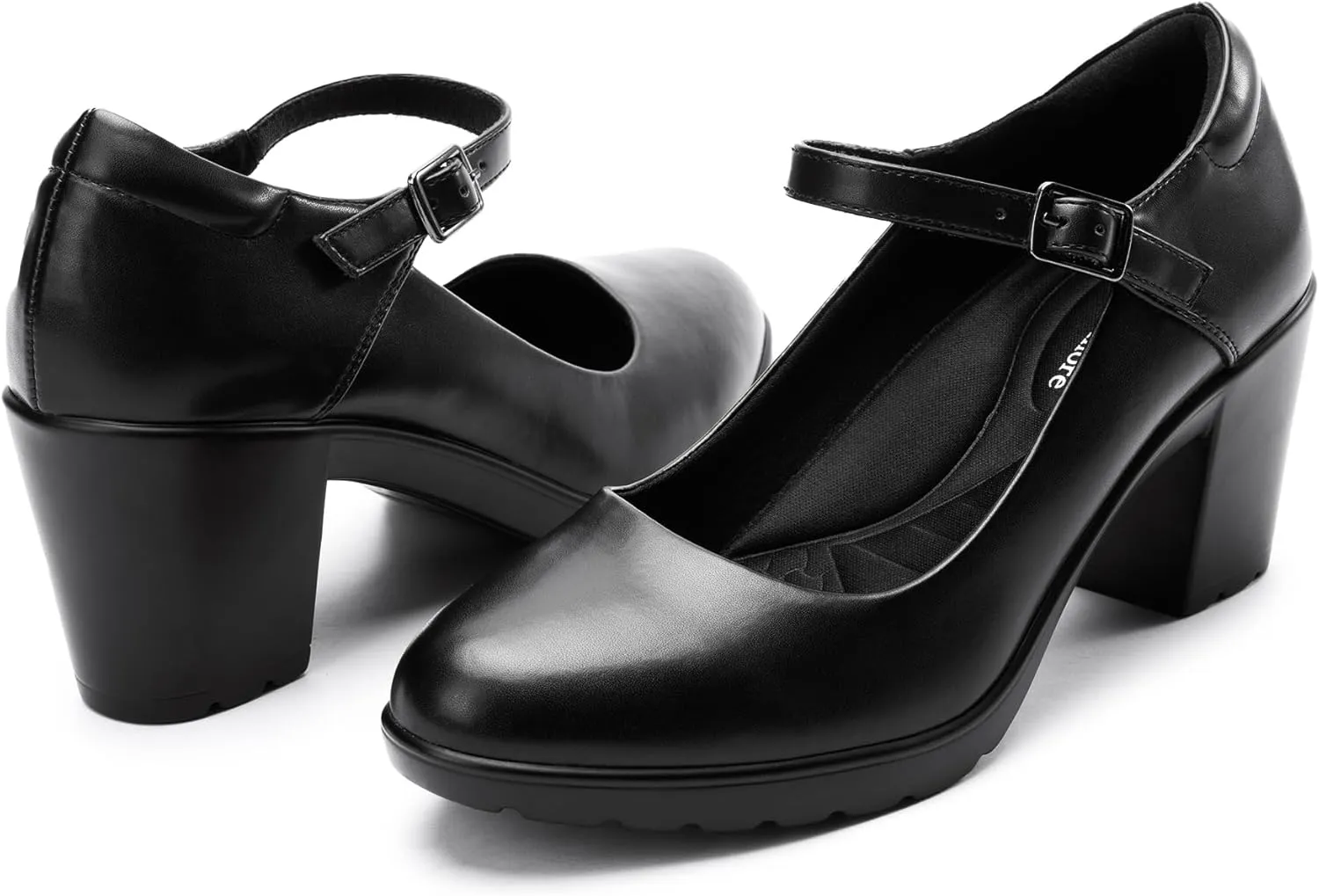 Mary Jane Heels with Arch Support, Closed Round Toe Chunky Pumps for Women, Comfortable Block Heel Dress Shoes