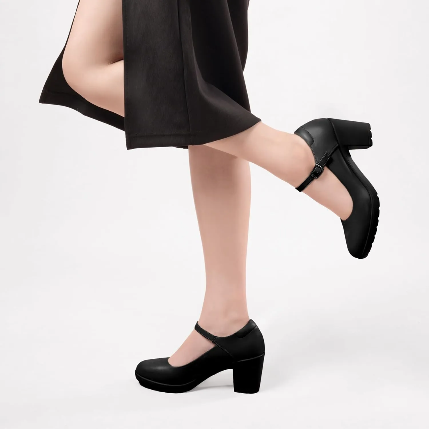 Mary Jane Heels with Arch Support, Closed Round Toe Chunky Pumps for Women, Comfortable Block Heel Dress Shoes