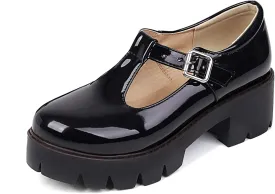 Mary Jane Shoes for Women Girls, Black Platform Mary Janes Chunky Heel Kawaii Lolita School Shoes