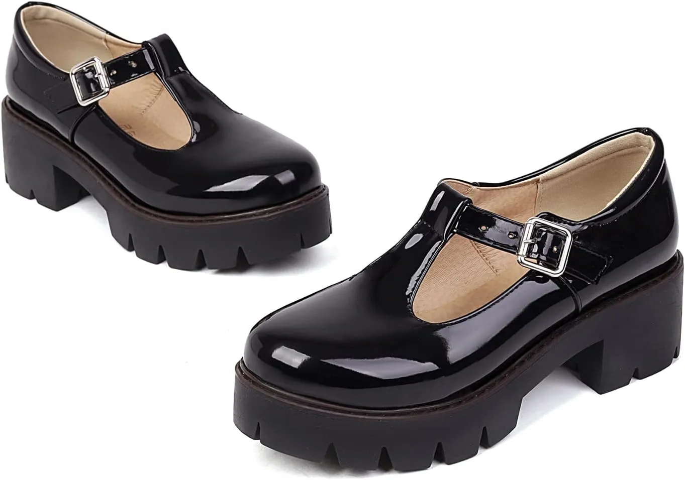 Mary Jane Shoes for Women Girls, Black Platform Mary Janes Chunky Heel Kawaii Lolita School Shoes