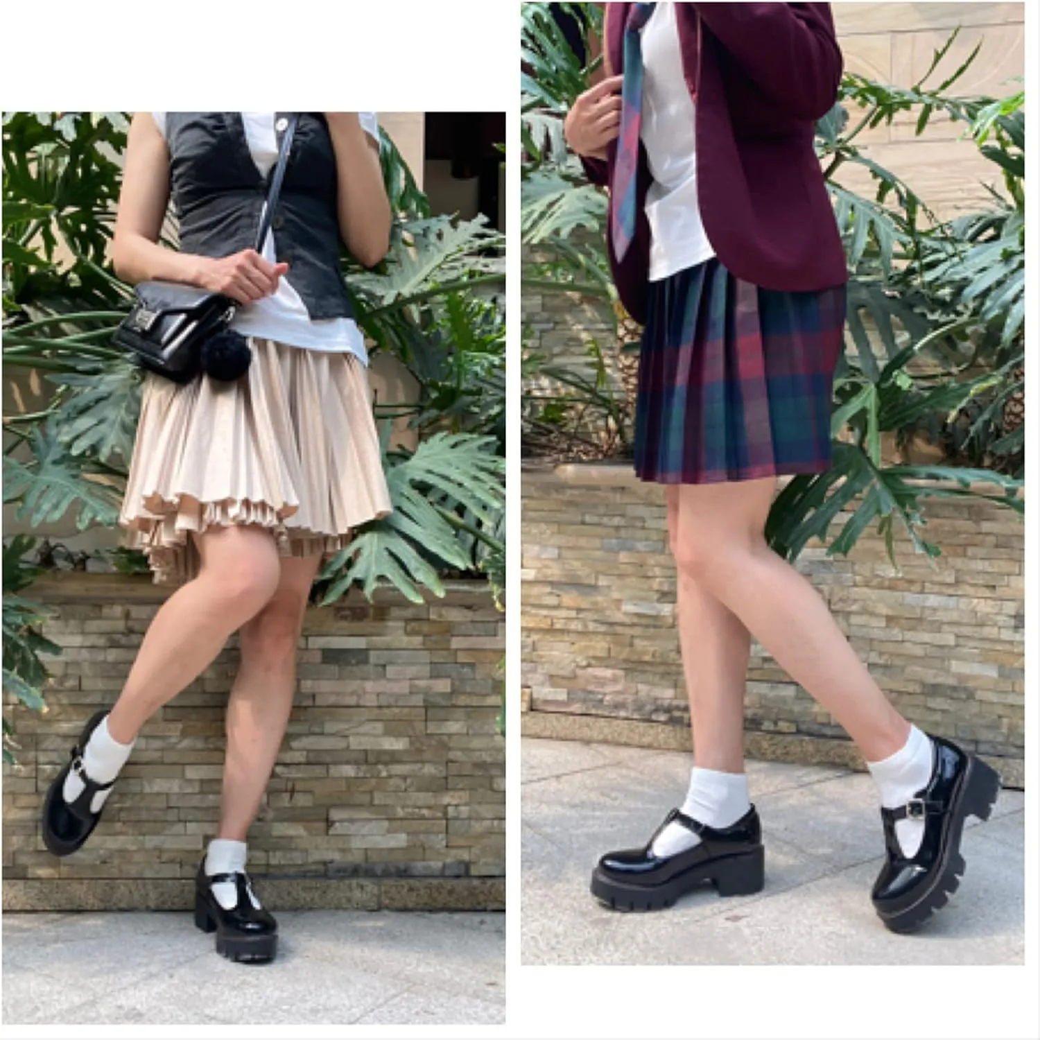 Mary Jane Shoes for Women Girls, Black Platform Mary Janes Chunky Heel Kawaii Lolita School Shoes